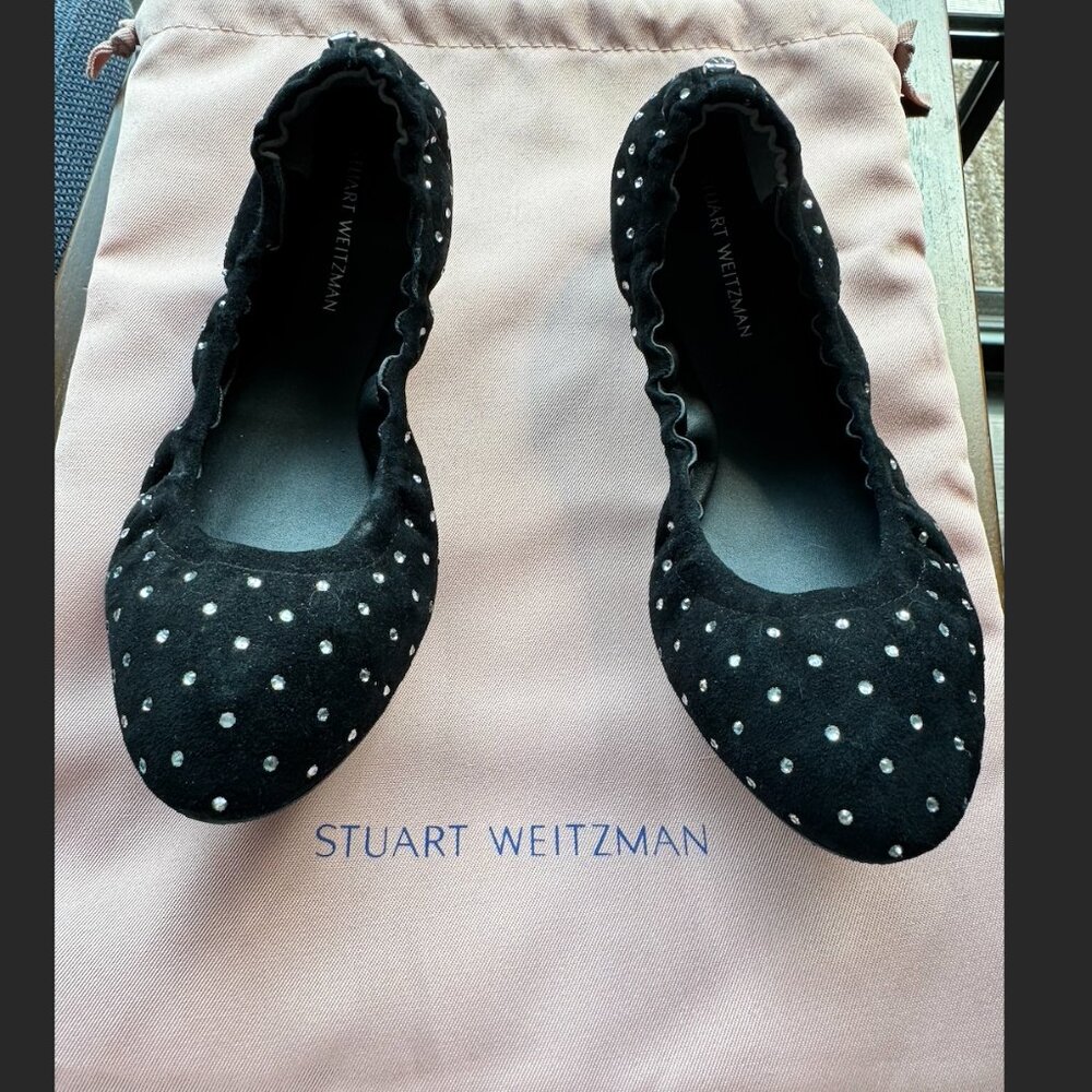 Stuart Weitzman - Bling Crystal Embellished Suede Ballet Flats -- Size 6